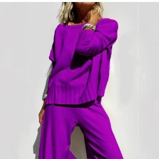 Lazy Style Knit Wide-Leg Pants Set with Pullover Sweater Women's Casual Two-Piece
