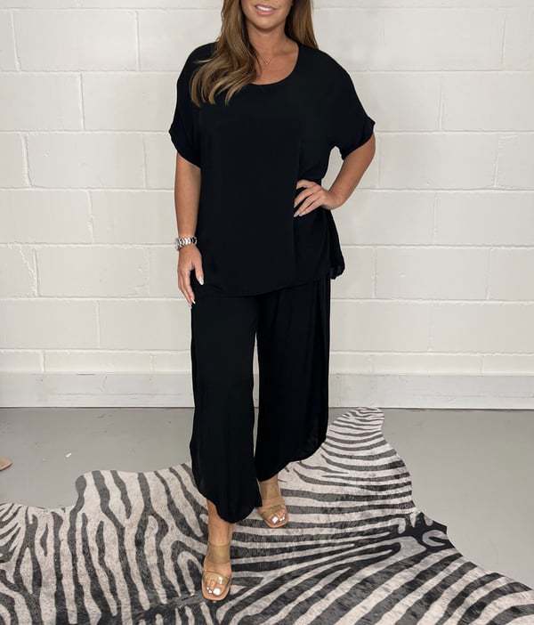Lightweight Breathable Split Side Wide-Leg Pants Set