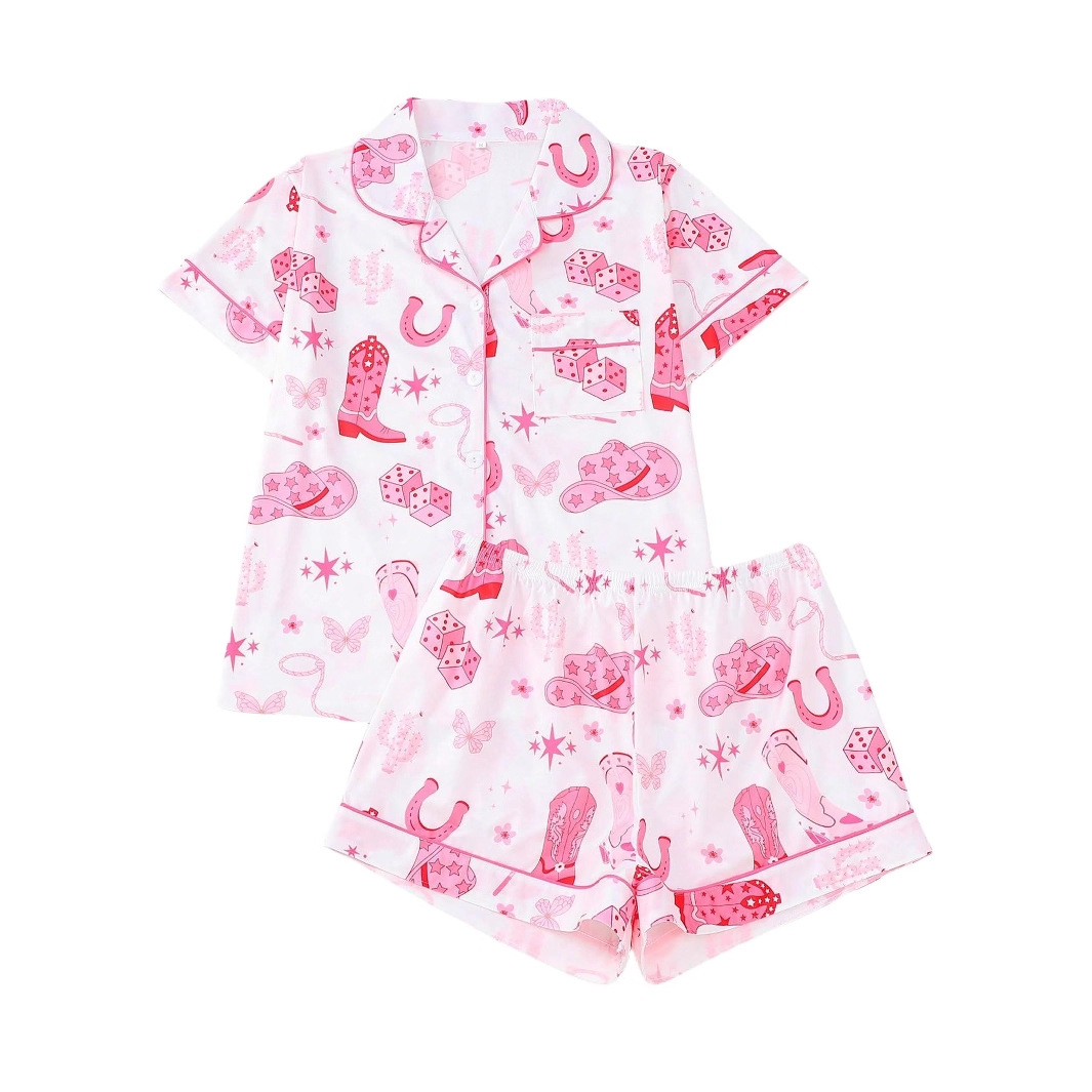 Women's Summer Hawaiian Print Short Sleeve Shirt Set