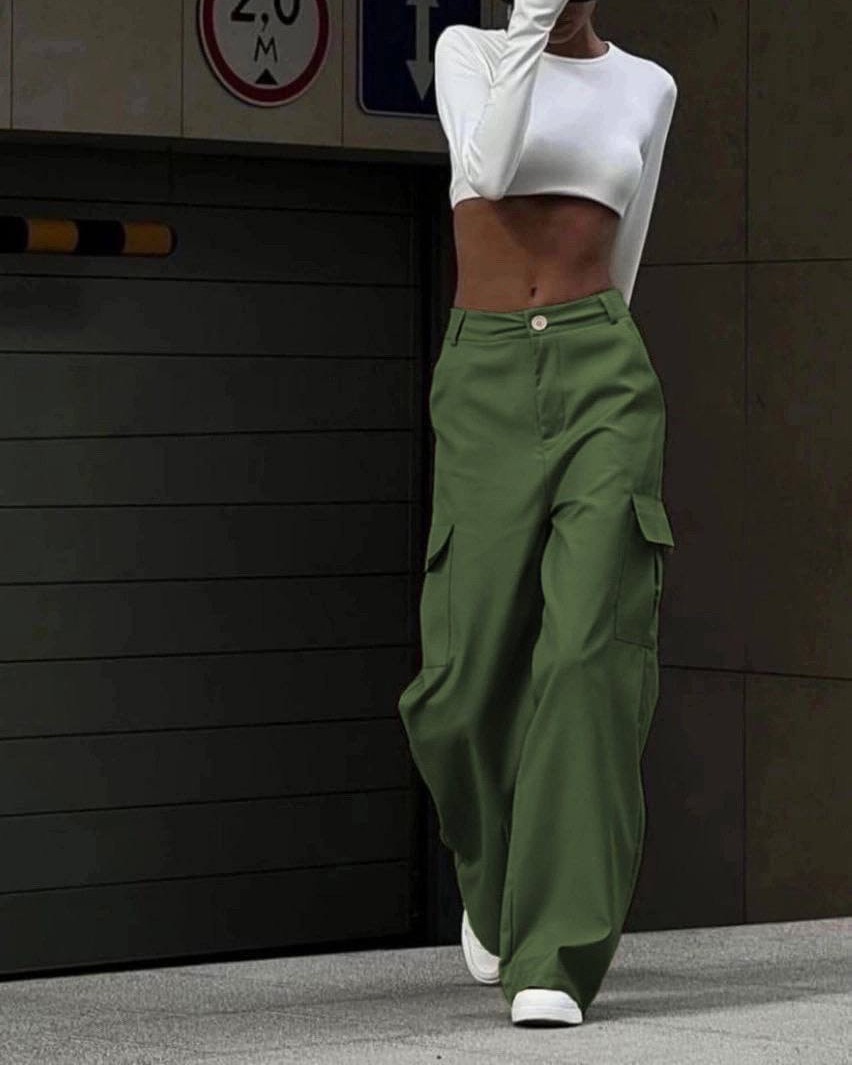High-Waisted Cargo Pants Casual Wide-Leg Trousers for Women