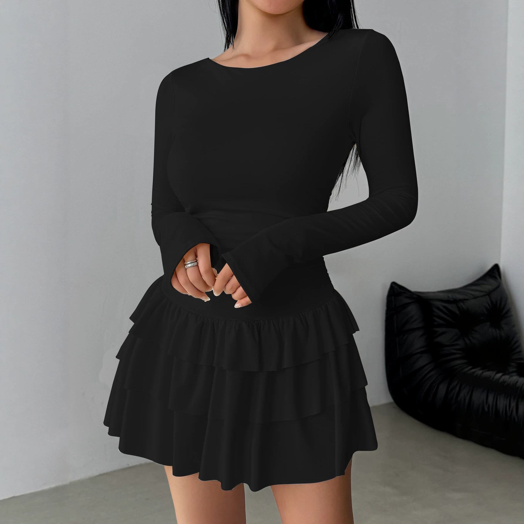 Women's Solid Color Slim Fit Long Sleeve Dress