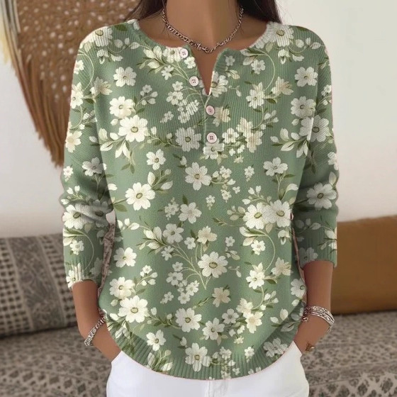 Women's Floral Print Button-Up Sweatshirt