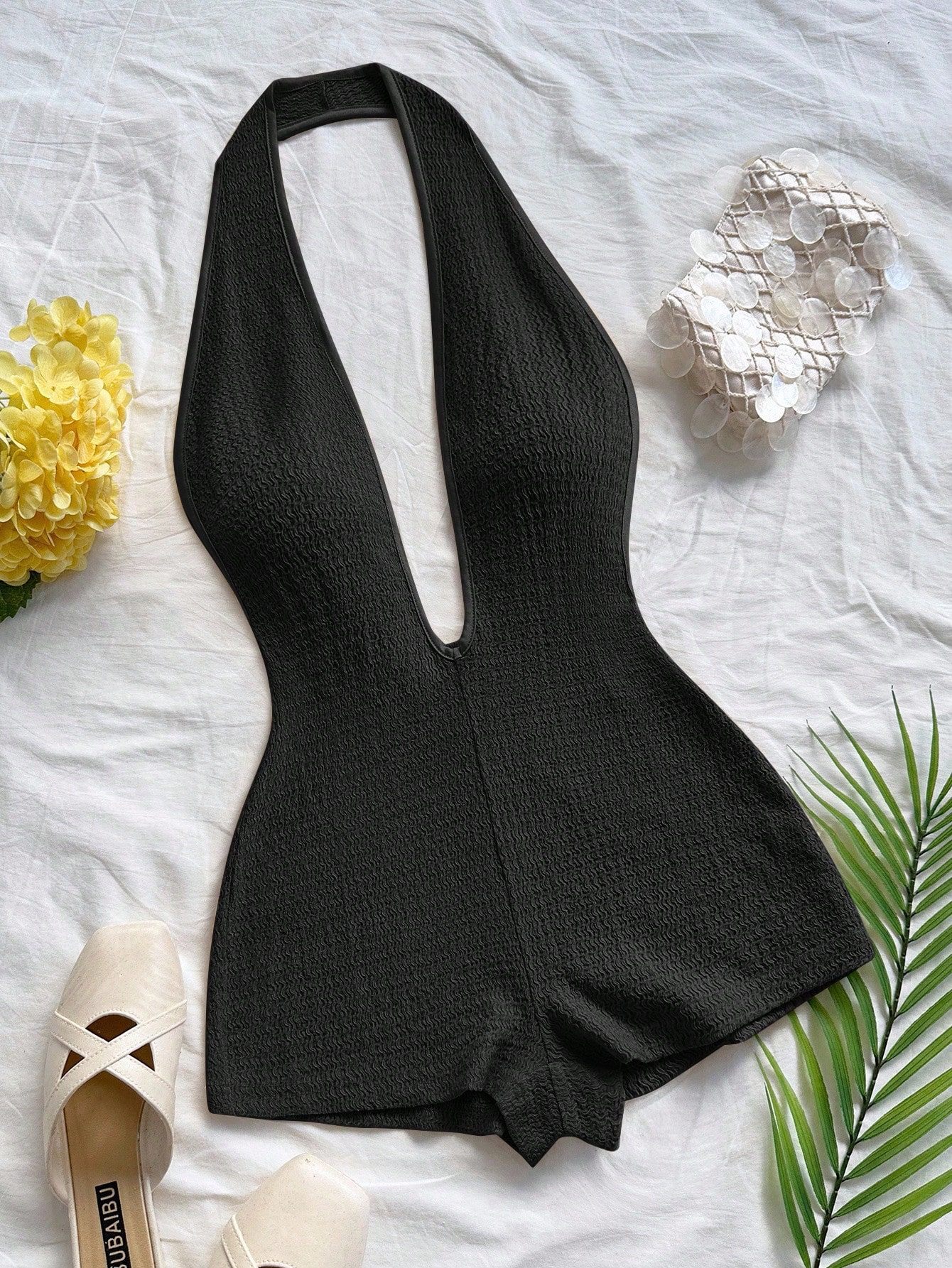 Sexy Striped Halter Backless V-Neck Romper for Women