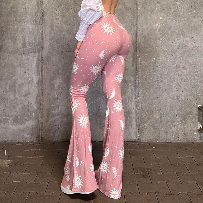 Abstract Print Flared Yoga Pants Slimming Leg-Lengthening Casual Pants