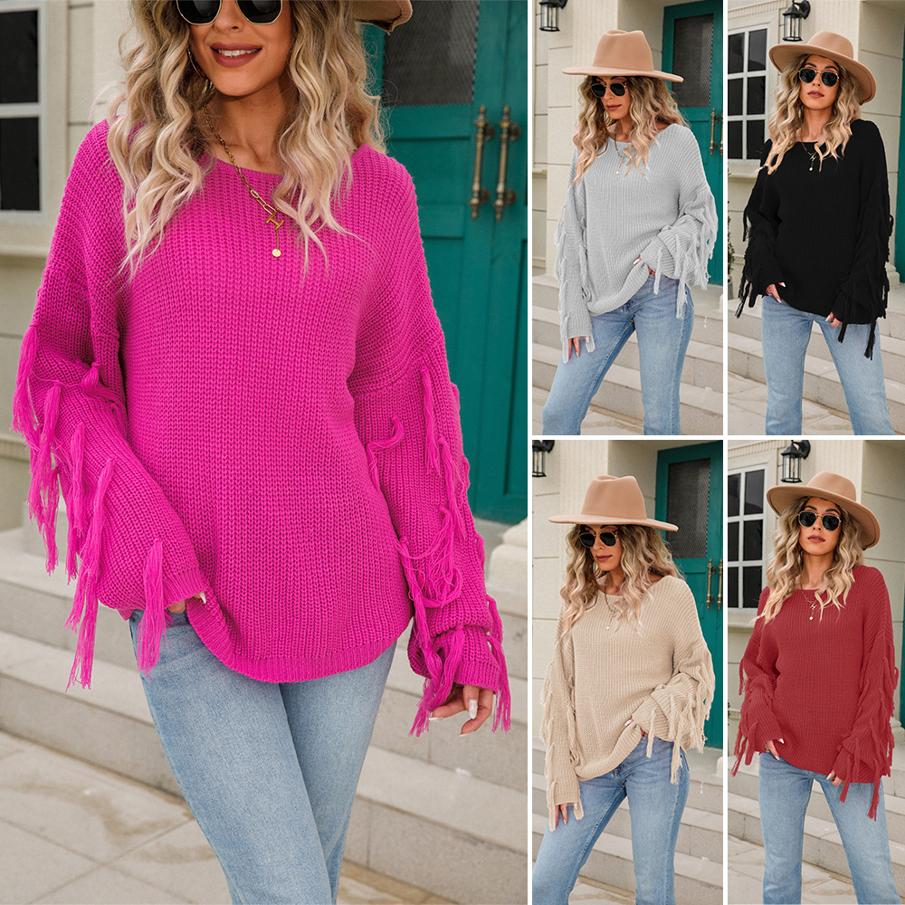 Plus Size Tassel Knit Sweater Women's Pullover Loose Fit