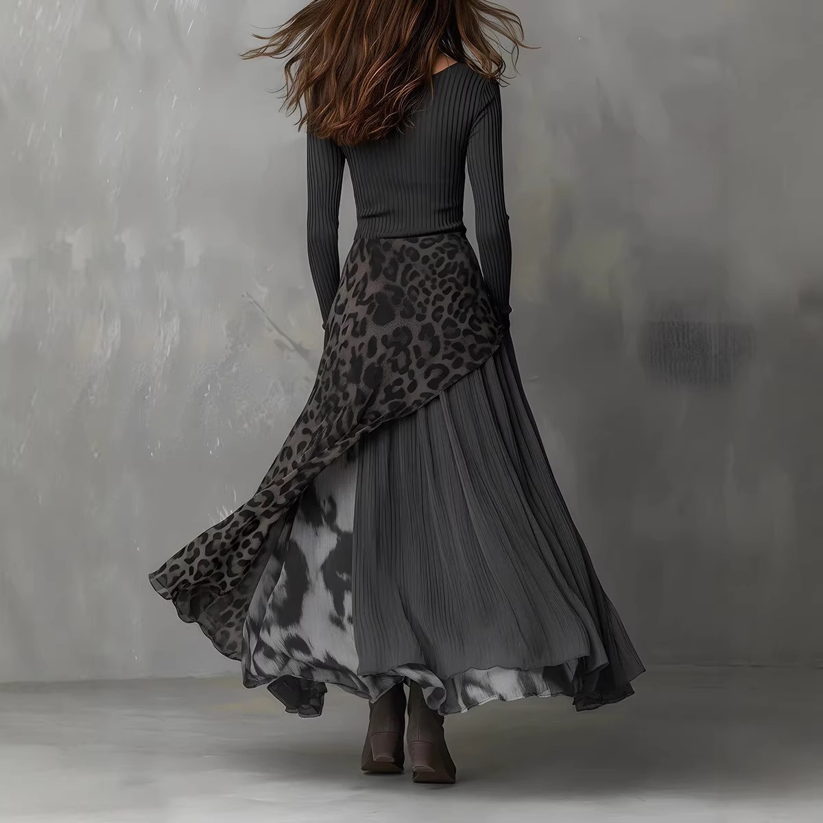 Leopard Print Elastic Waist Flowy Casual Dress