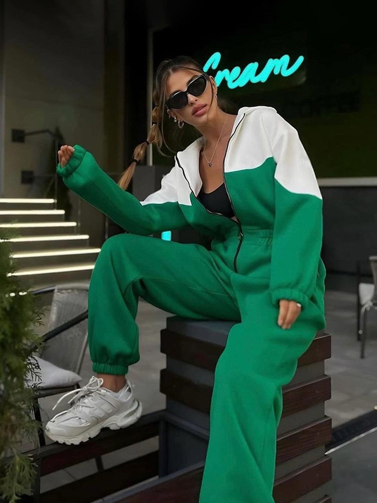 Women's Color-Block Long Sleeve Jumpsuit Casual Sporty Streetwear