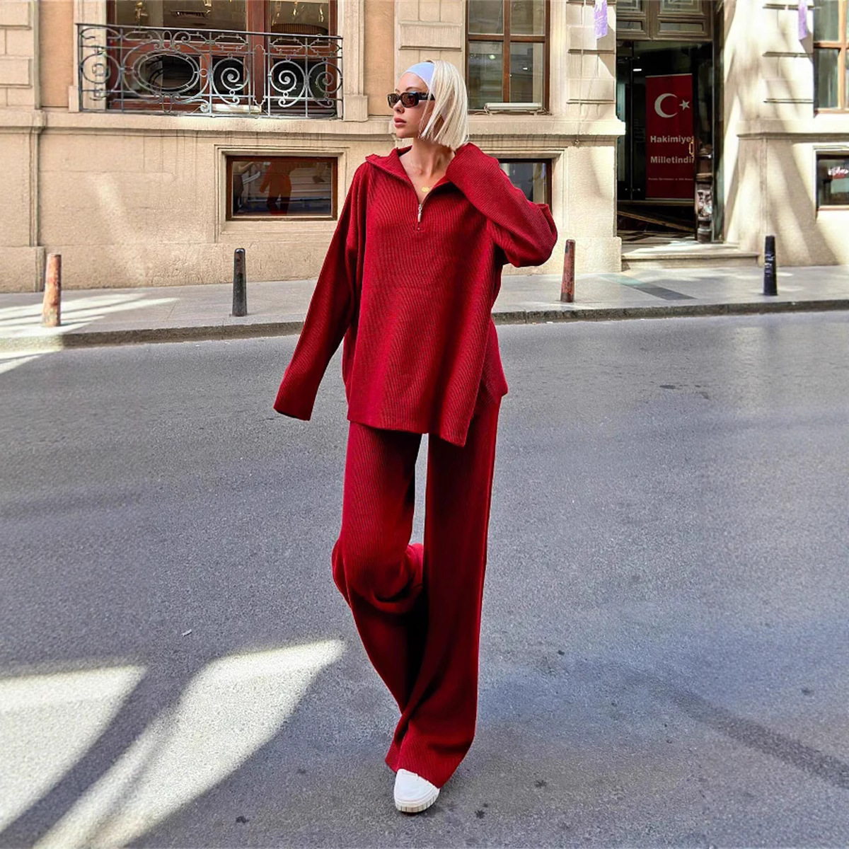 Women's Solid Color Knit Sweater and Pants Set Relaxed Fit Two-Piece