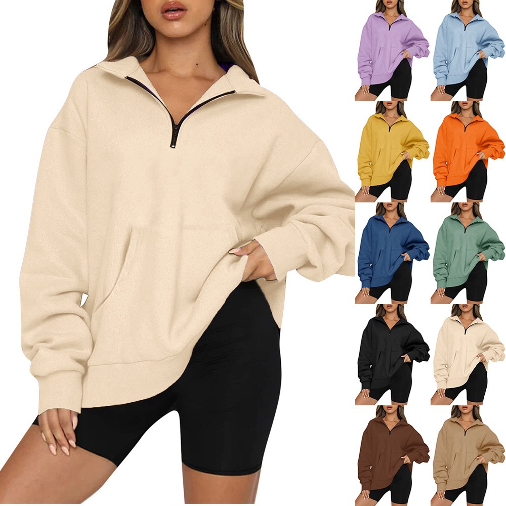 Women's Half-Zip Pullover Hoodie with Pockets Long Sleeve