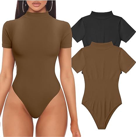 Women's Ribbed Mock Neck Short Sleeve Bodysuit