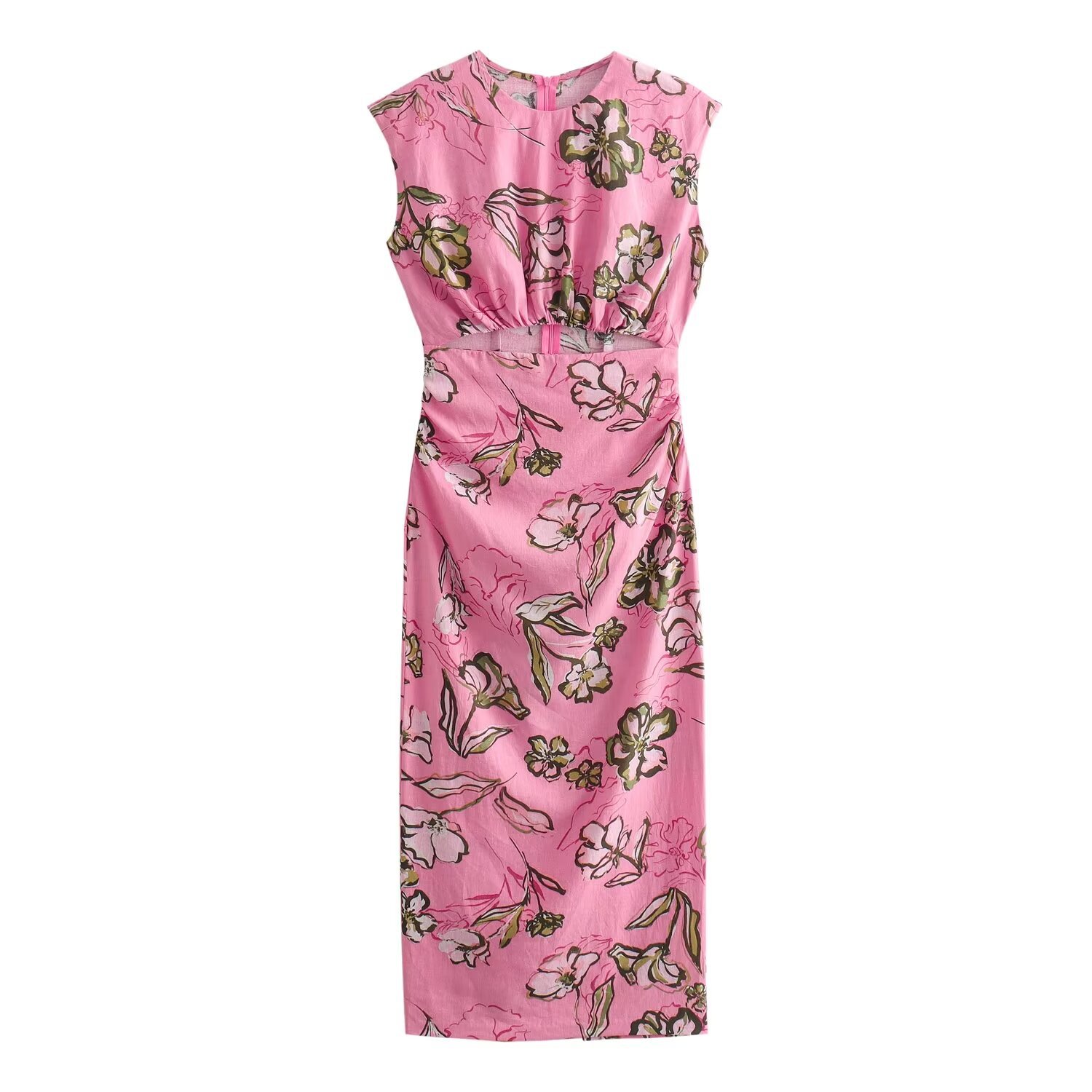 Women's Printed A-Line Dress with Short Sleeves and High Waist