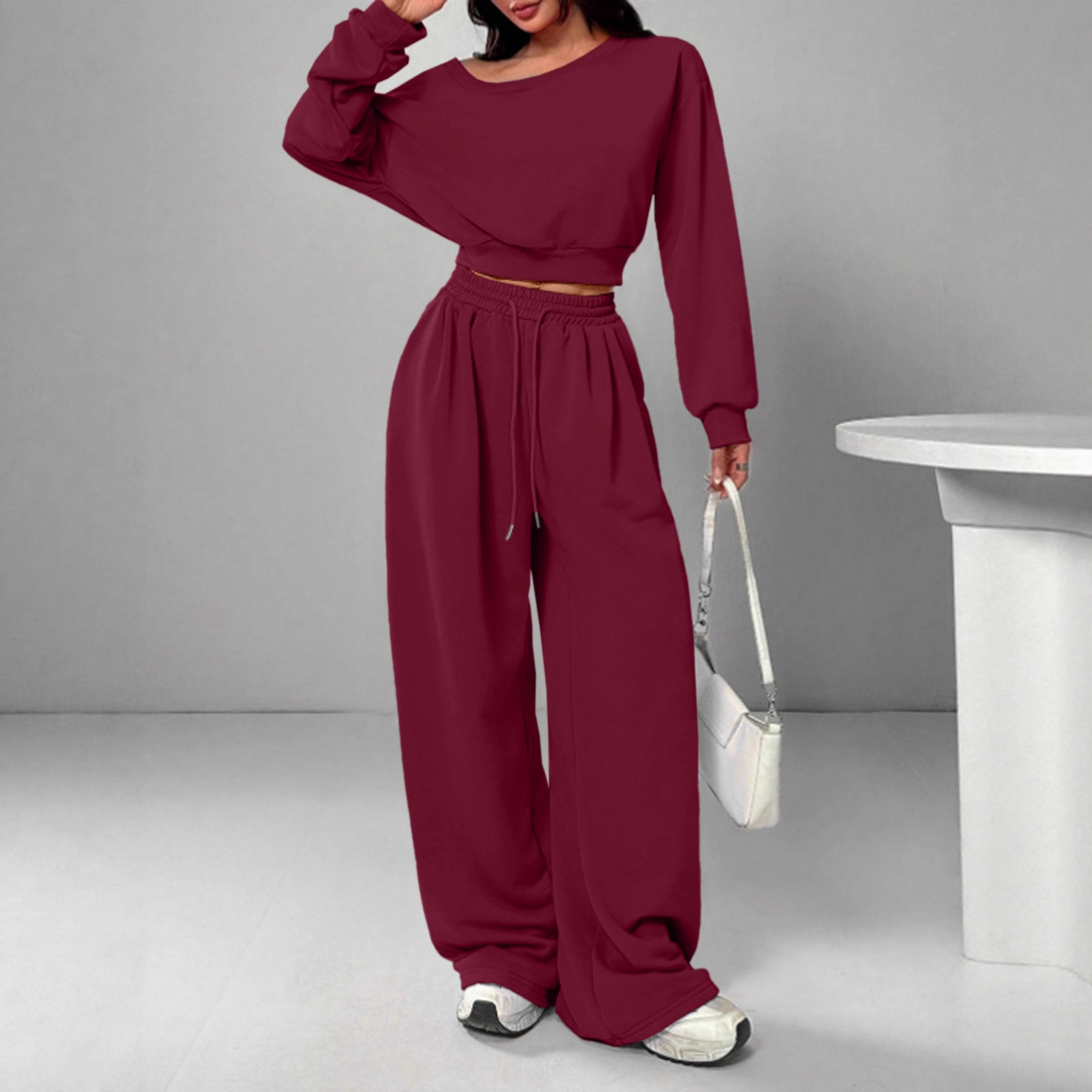 Women's Off-Shoulder Long-Sleeve Knit Sweatsuit Set