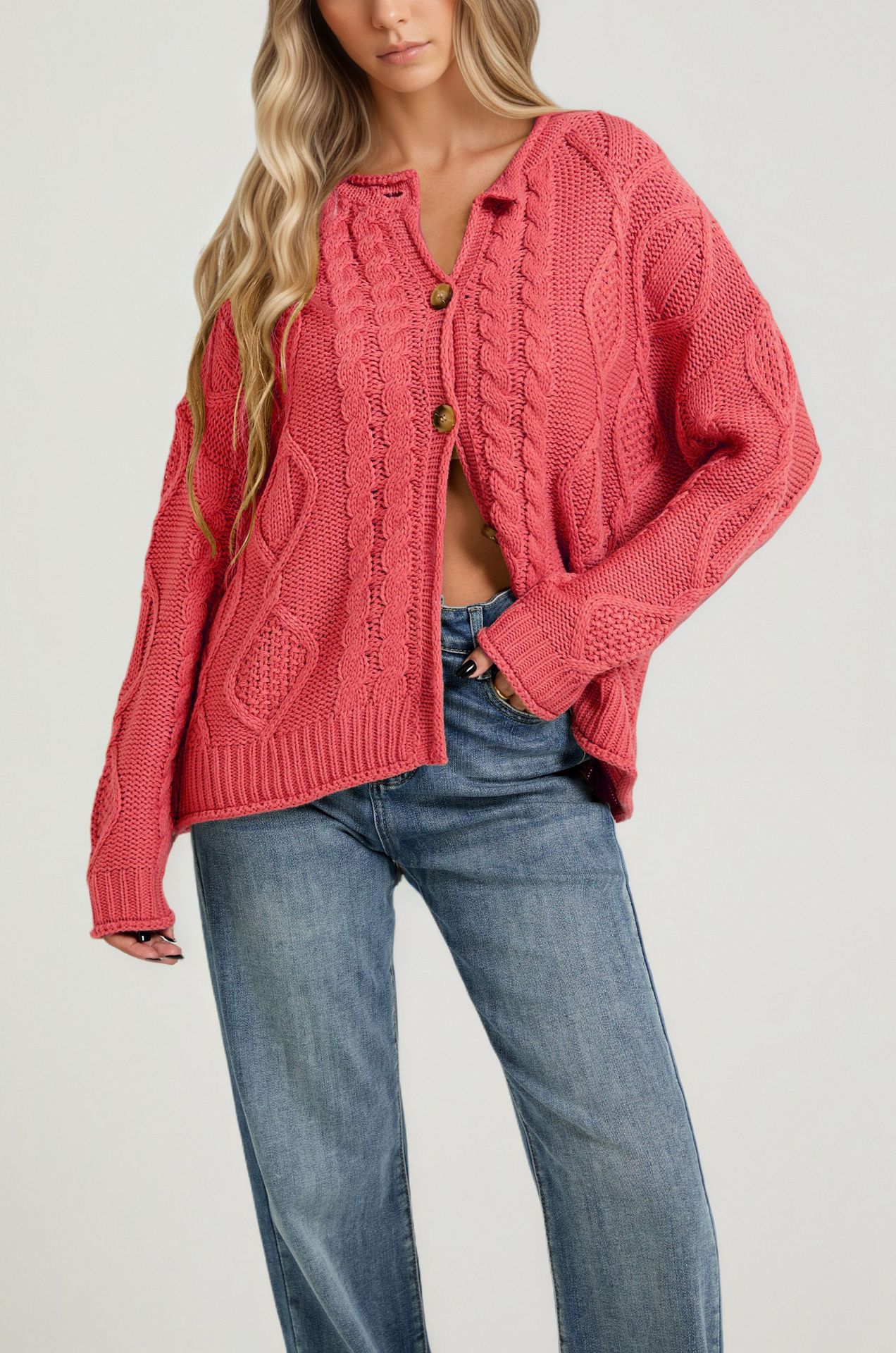 Women's Cable Knit Long Sleeve Cardigan Sweater Coat