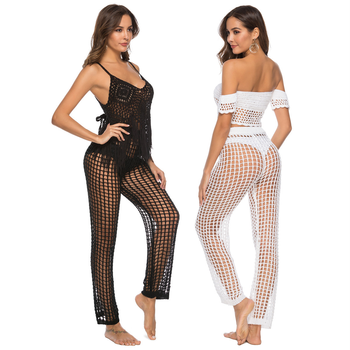 Sexy Cutout Knit Straight-Leg Pants for Women