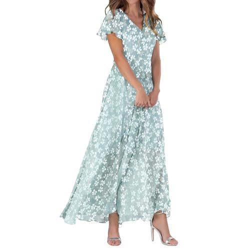 Women's Butterfly Floral Print Ruched Midi Dress Deep V-Neck Sleeveless Slim Fit