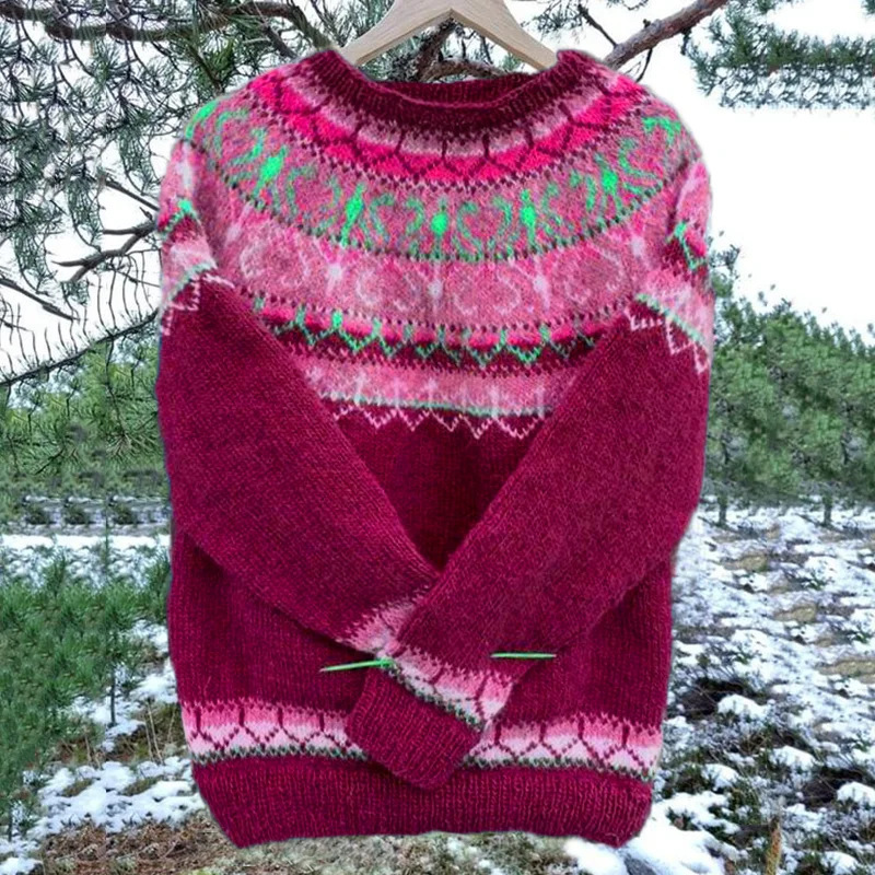 Women's Colorblock Crewneck Pullover Knit Sweater