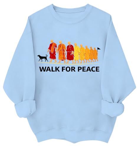 Women's Monk Light Dog Peace Print Crewneck Sweatshirt