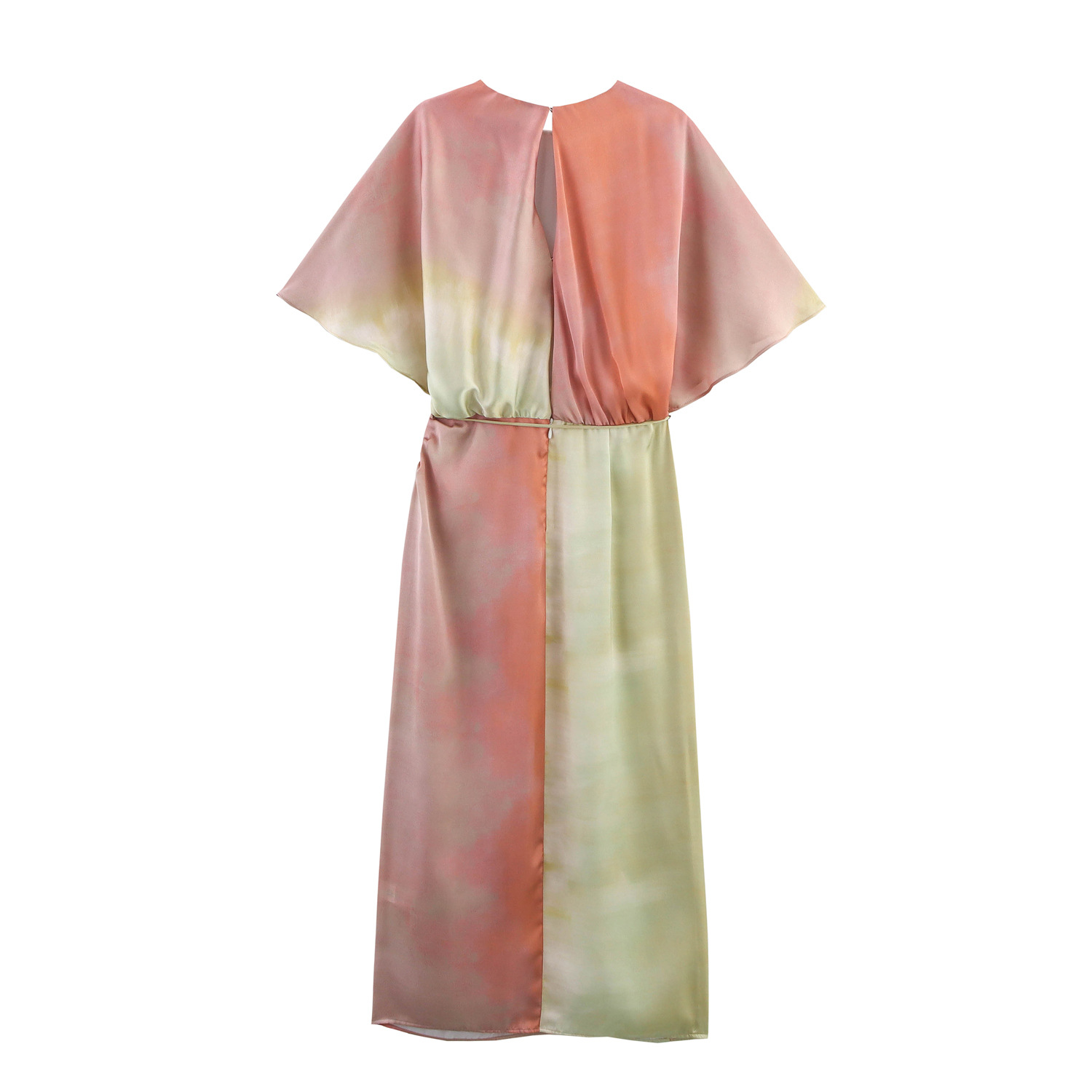Tie-Dye Print Midi Dress Sleeveless U-Neck High Waist A-Line