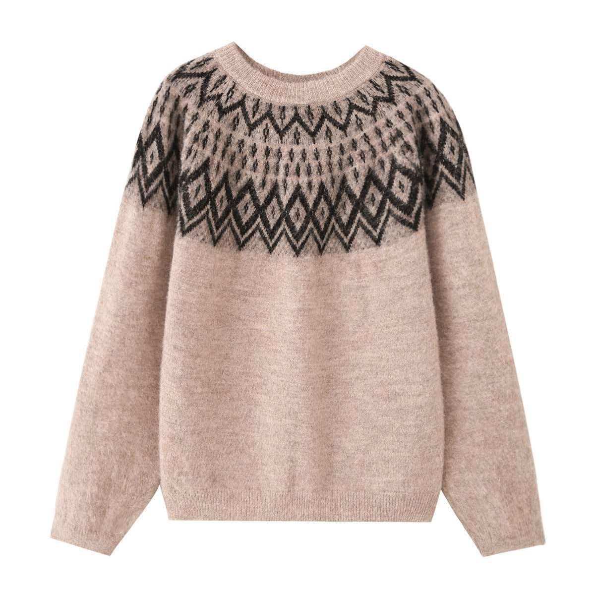 Women's Retro Diamond Light Brown Knit Top