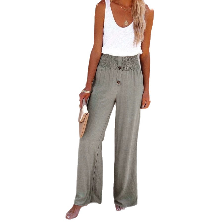Women's Cotton Linen Wide Leg Pants High Waist Loose Casual