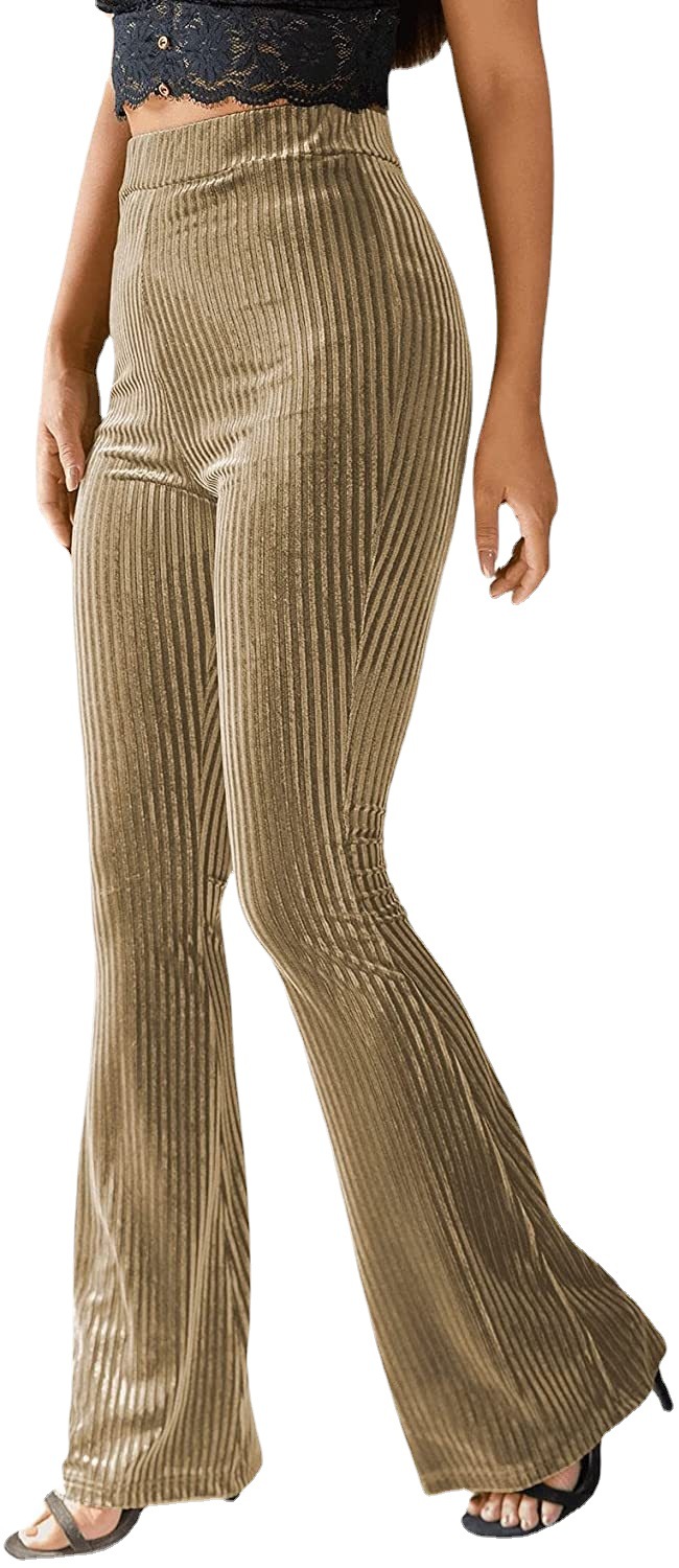 Women's High-Waist Velvet Ribbed Flare Pants