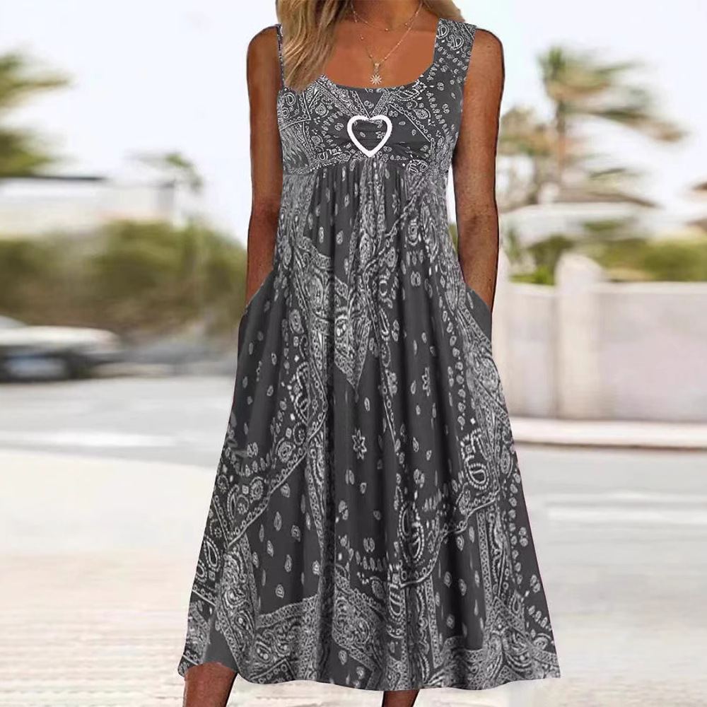 Sleeveless Floral Midi Dress Square Neck Loose Fit Vacation