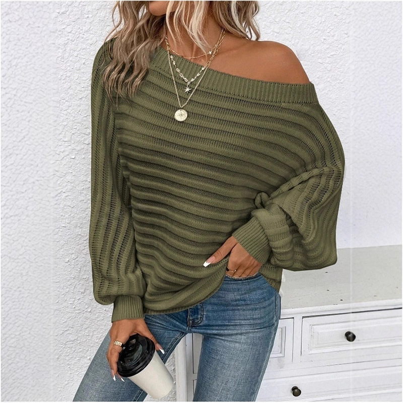 Off-Shoulder Ribbed Knit Pullover Sweater