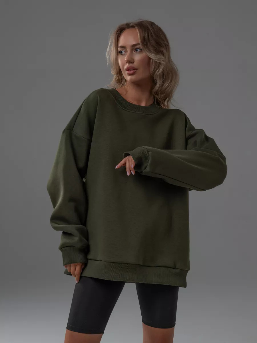 Solid Crewneck Loose Pullover Sweatshirt for Women