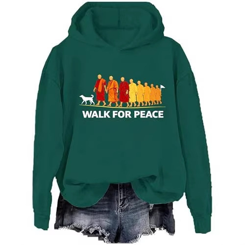 Women's Peace & Light Monk Print Casual Hoodie