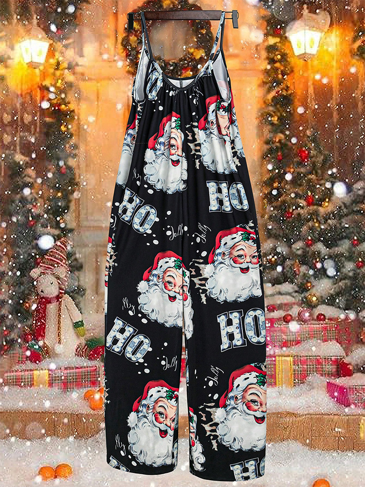 Christmas Pocket Sleeveless Jumpsuit Streetwear