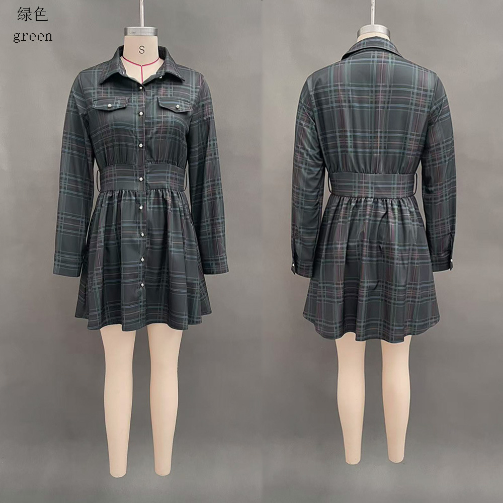 Women's Printed Shirt Dress with Pockets and Waist