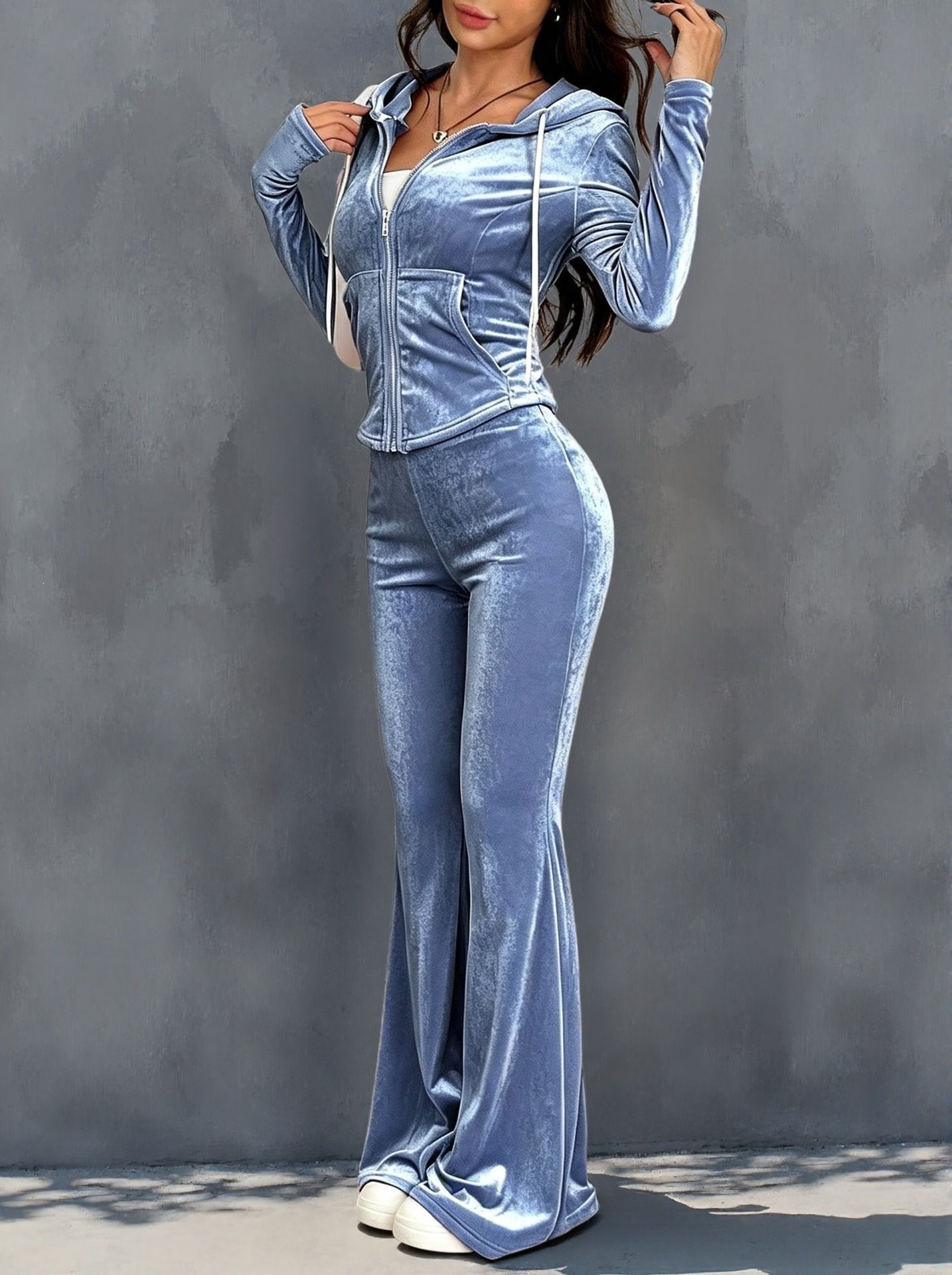 Solid Color Slim-Fit Waist-Cinching Two-Piece Pants Set