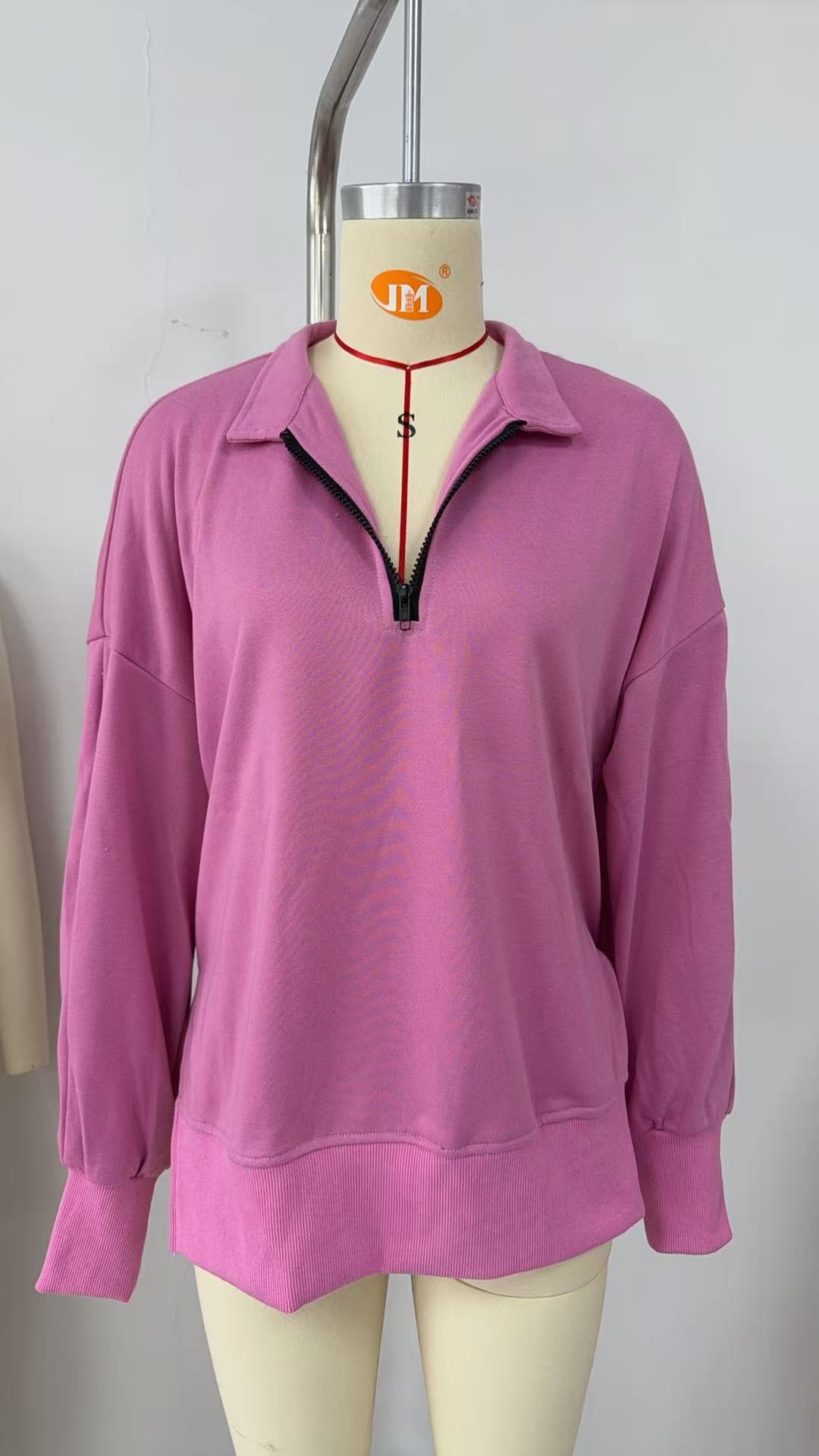 Women's Half-Zip Long-Sleeve Sweatshirt with Side Slit