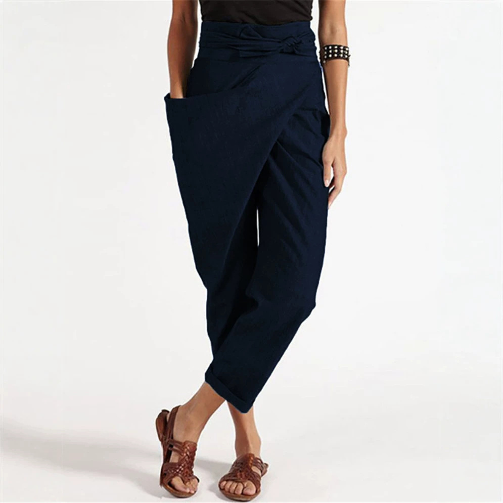 Women's Irregular Tie Straight-Leg Cropped Pants Casual