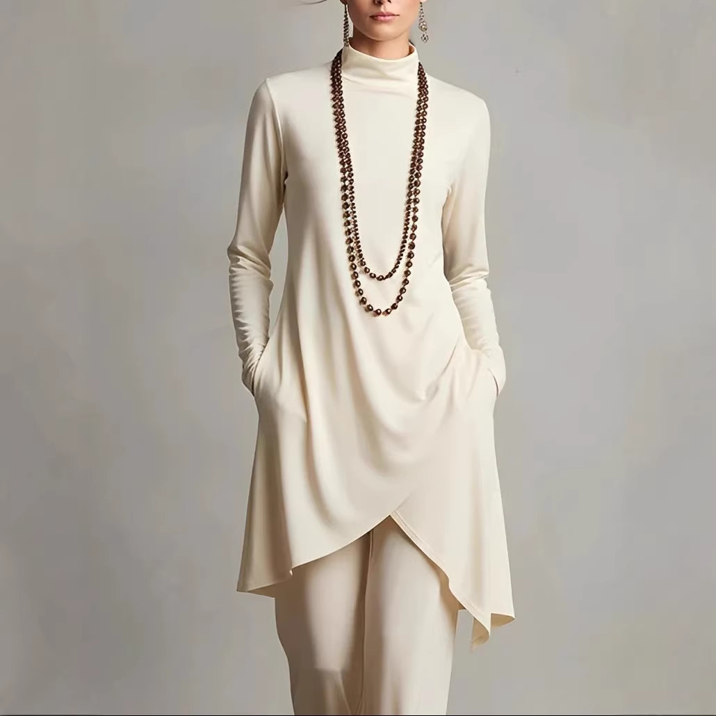 Women's Long-Sleeve T-Shirt and Pants Two-Piece Set, Solid Color
