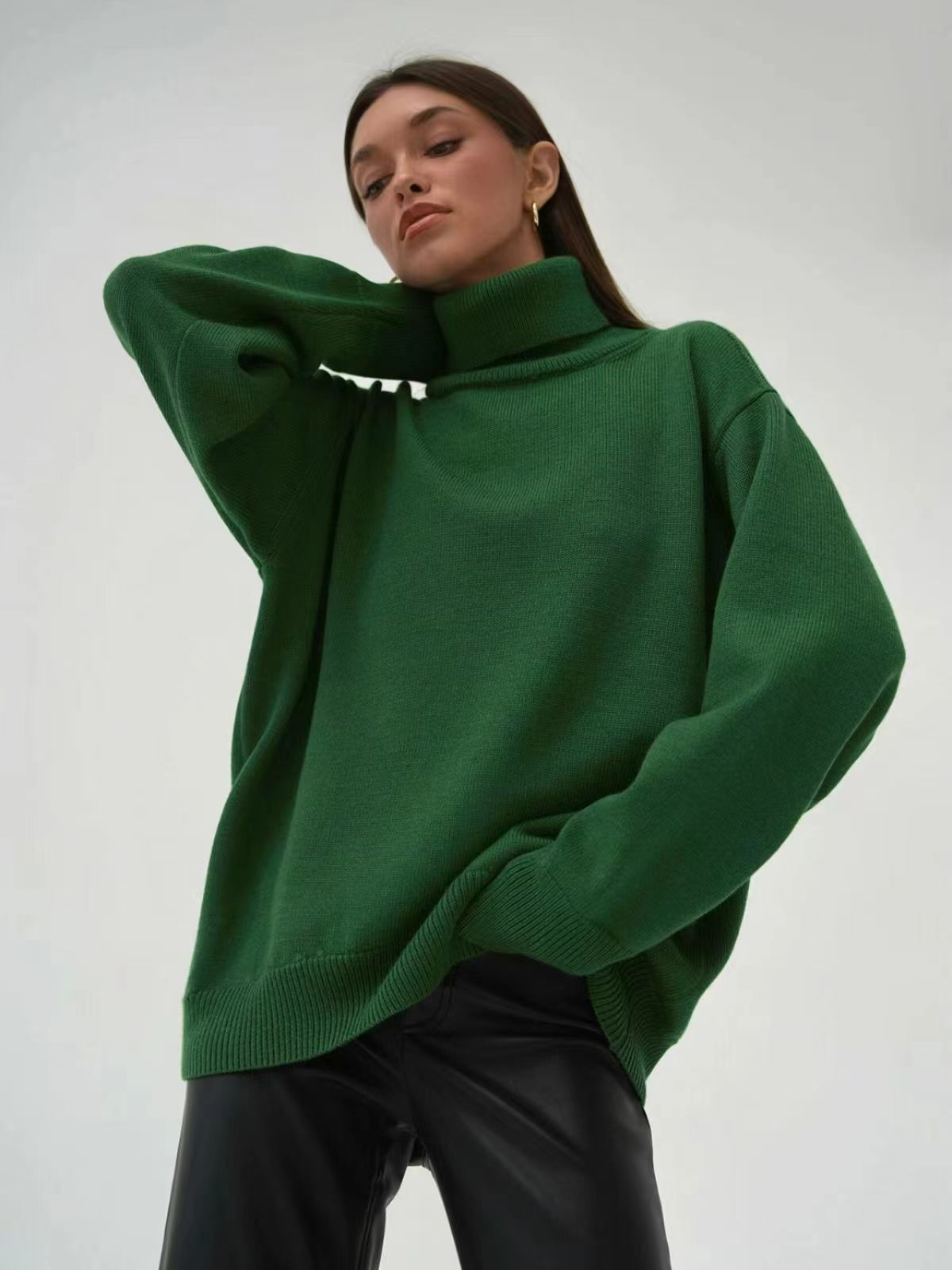Women's Loose Half-Turtleneck Solid Color Sweater