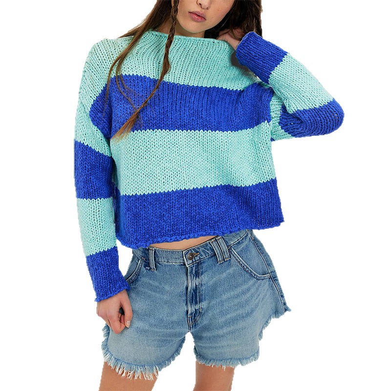 Women's Striped Color-Block Crewneck Knit Sweater