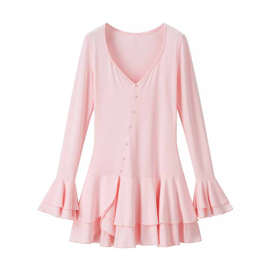 Pure Desire Style Knit Dress V-Neck Flare Sleeve A-Line Short