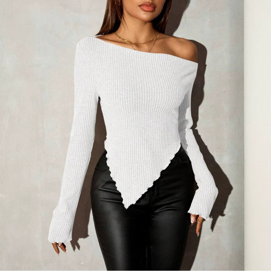 Women's Off-Shoulder Slim Fit Long Sleeve Knit Top