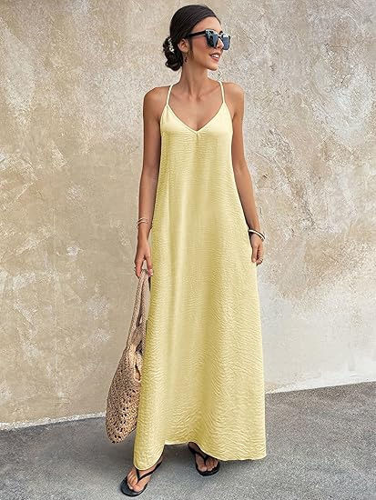 Women's Sleeveless Backless Cutout Cami Long Dress