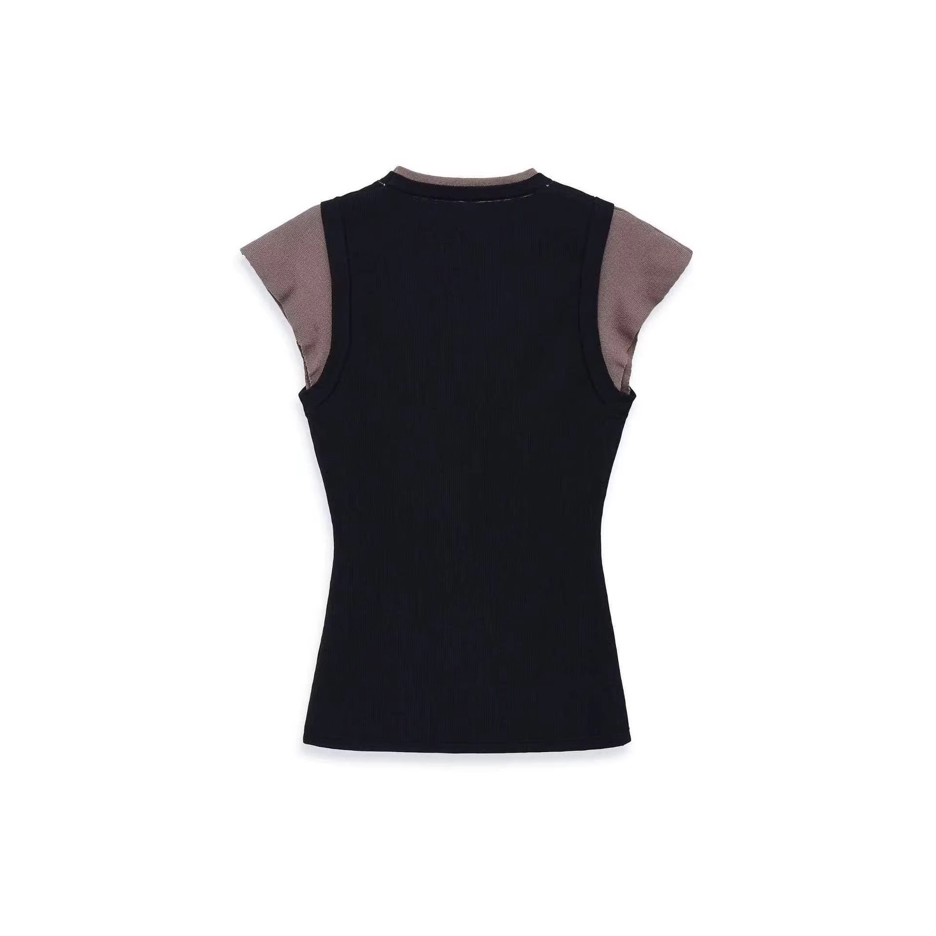 Retro Color-Block Knit Top with Flutter Sleeves