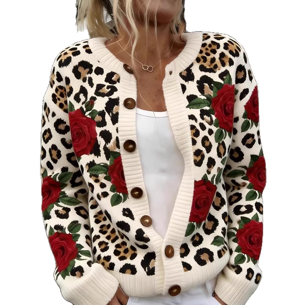 Women's Heart Wave Print Cardigan Sweater