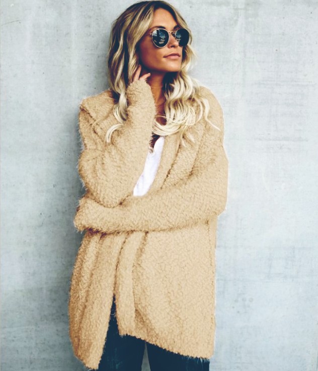 Women's Hooded Open-Front Cardigan Loose Warm Jacket