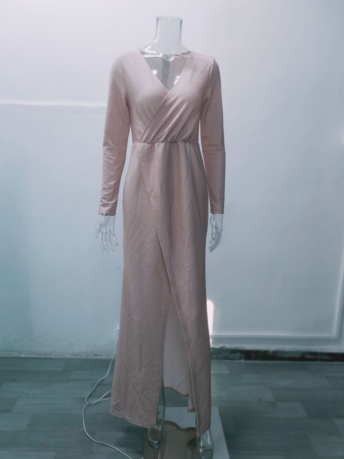 Women's Long Sleeve Deep V-Neck Sequin Evening Dress