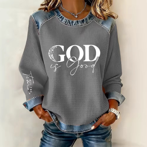 Women's Striped Paw Print Tribal Graphic Crewneck Sweatshirt