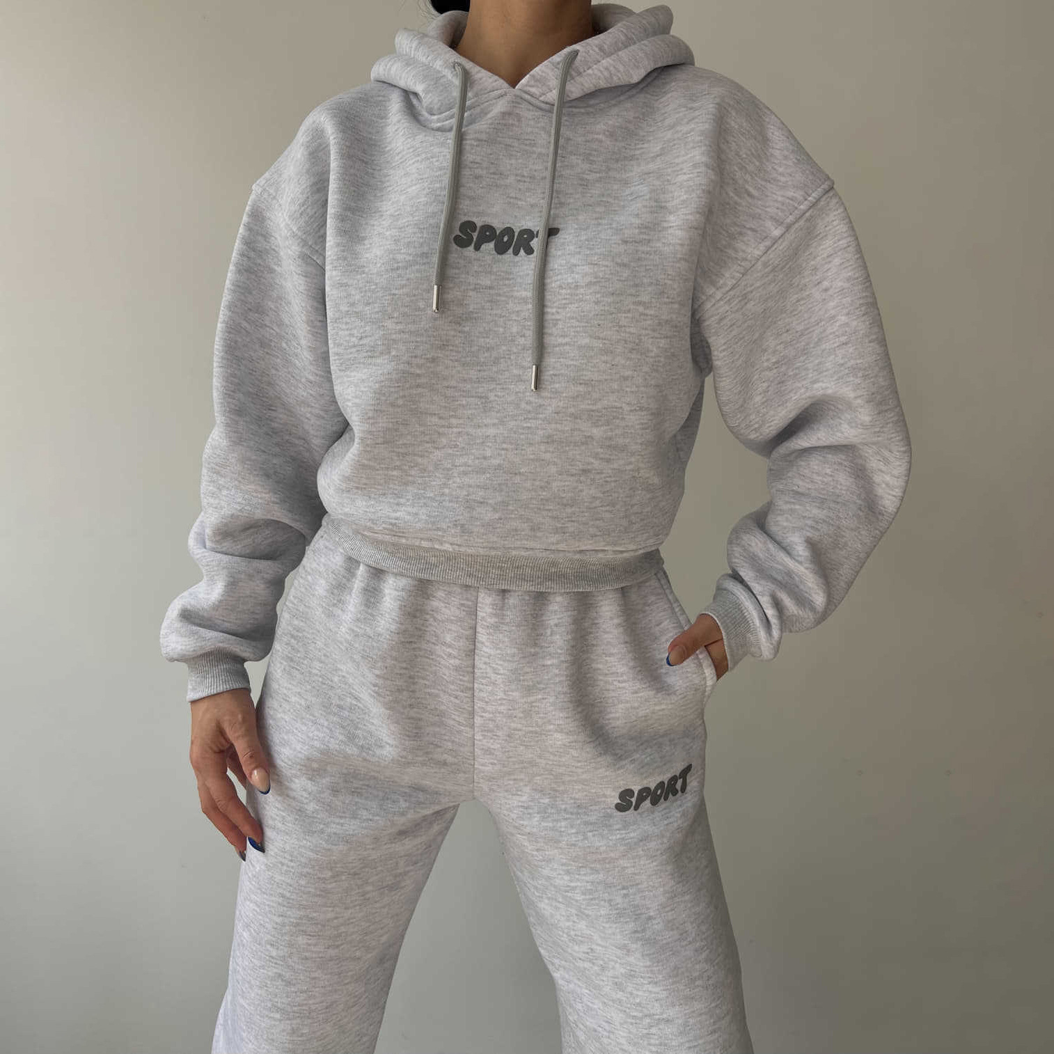 Women's Casual Hooded Print Two-Piece Sweatsuit Set