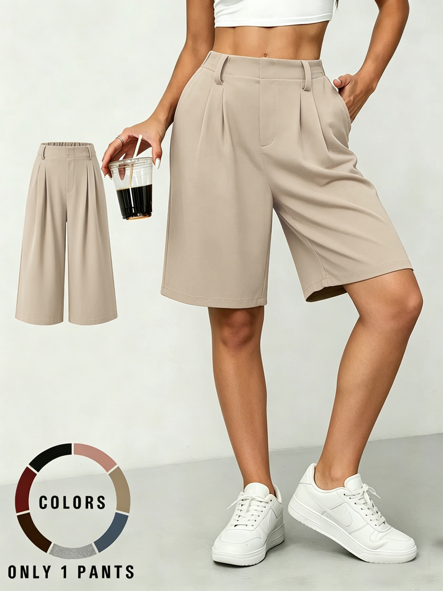 Women's Wide-Leg Bermuda Shorts with Pockets