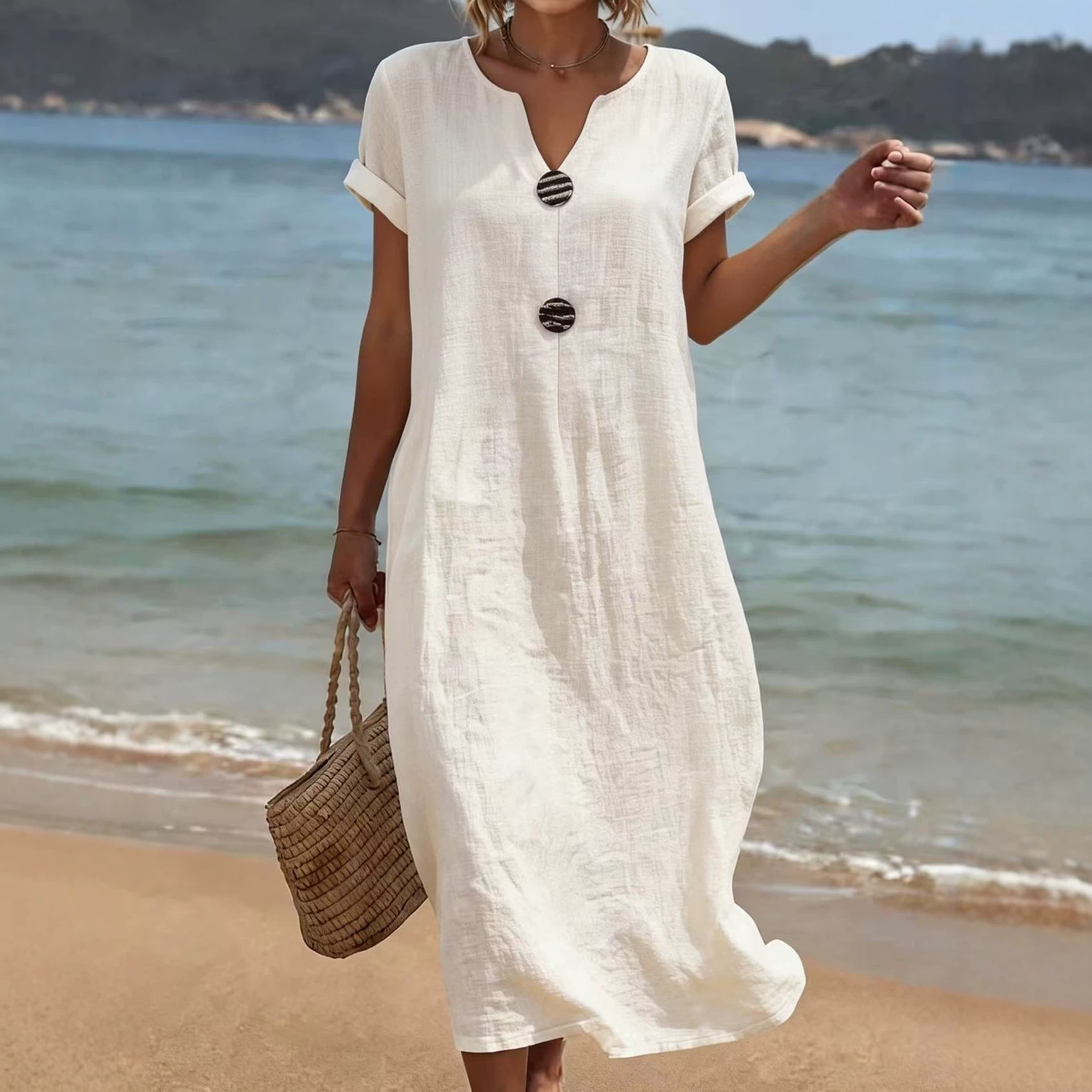 Women's V-Neck Casual Solid Color Dress