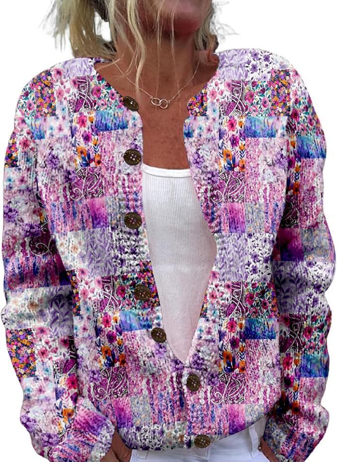 Women's Winter Graphic Print Faux Sweater Cardigan with Button Front