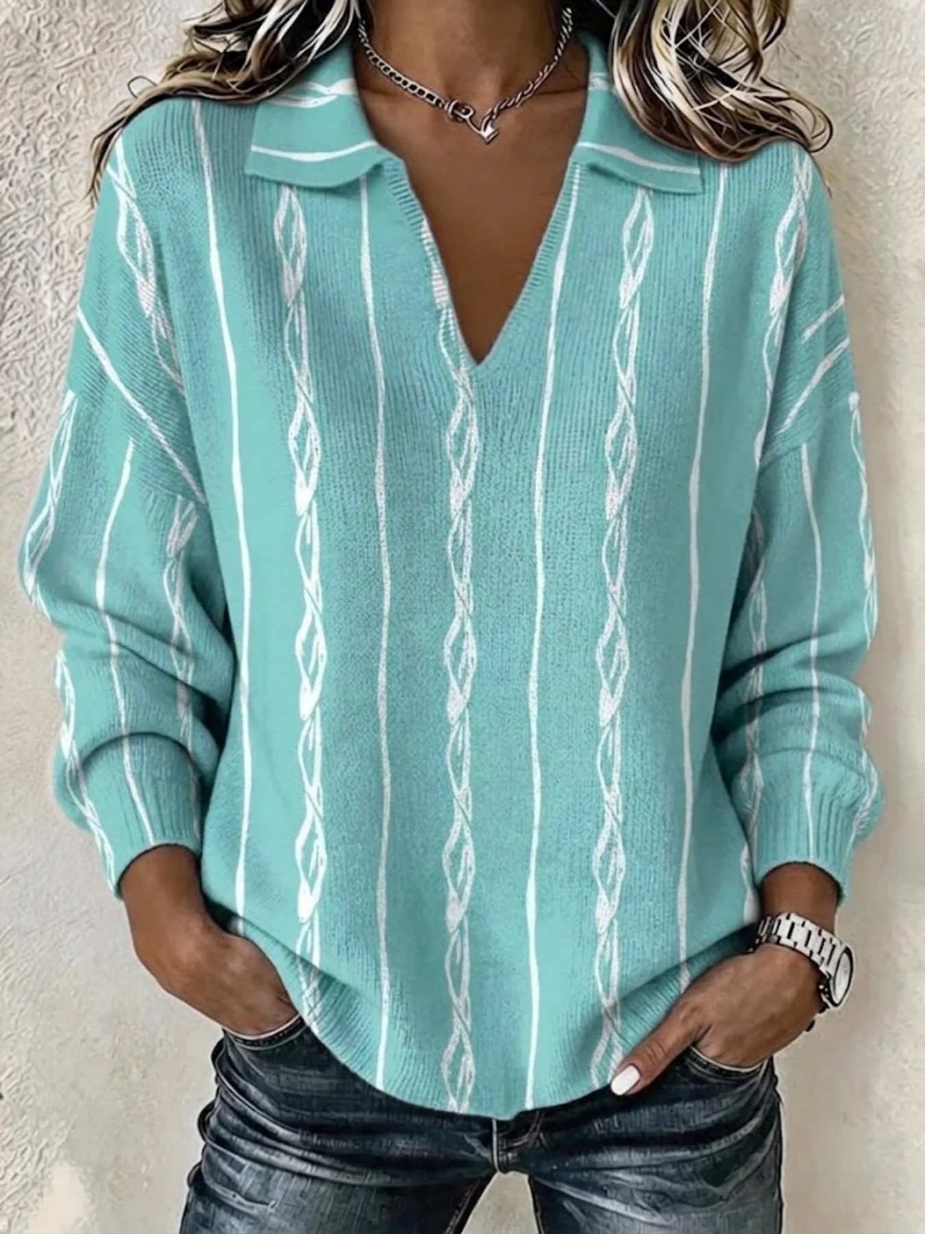 Women's Minimalist Solid Print V-Neck Casual Sweatshirt